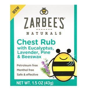 Крем для грудей з евкаліптом лавандою сосною та бджолиним воском Zarbee's (Chest Rub with Eucalyptus Lavender Pine & Beeswax) 43 г
