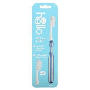 Hello, Aluminum Toothbrush with Replaceable Brush Heads, Soft, Blue, 1 Toothbrush and 1 Replaceable Brush Head купить в Киеве и Украине