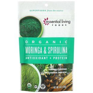 Органический порошок моринга и спирулины Essential Living Foods (Organic Moringa & Spirulina) 170 г антиоксидант и белок купить в Киеве и Украине