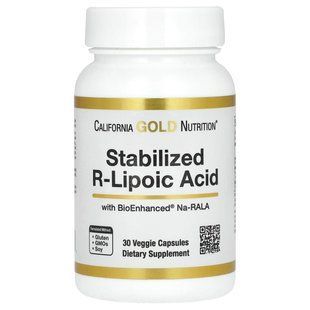 Р-липоевая кислота California Gold Nutrition (Stabilized R-Lipoic Acid) 30 растительных капсул купить в Киеве и Украине