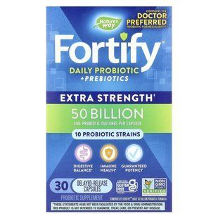 Nature's Way, Fortify, Daily Probiotic + Prebiotics, Extra Strength, 50 Billion , 30 Delayed Release Capsules купить в Киеве и Украине