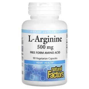L-arginine, L-Arginine, Natural Factors, 500 mg, 90 vegetarian capsules