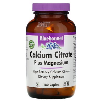 Цитрат кальцію з магнієм Bluebonnet Nutrition (Calcium Citrate Plus Magnesium) 1000 мг / 400 мг 180 капсул
