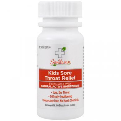 Childrens medicine for angina with active ingredients of guaiacum tree, from, Similasan, 2 years, 60 soluble tablets.