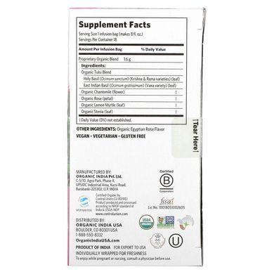 Tea Tulsi, Sweet Rose, Caffeine-Free, Organic India, 18 tea bags, 1.01 oz (28.8 g)