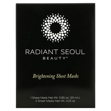 Маска з освітлюючим листом, Brightening Sheet Mask, Radiant Seoul, 5 листових масок, кожна по 0,85 рідкої унції (25 мл)