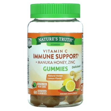 Nature's Truth, Вітамін C для підтримки імунітету + мед манука, цинк, натуральний мед з лимоном, 60 вегетаріанських жувальних цукерок