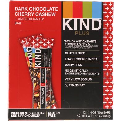 Батончики з темним шоколадом вишнею кеш'ю і антиоксидантами KIND Bars 12 бат.