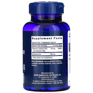 Бенфотіамін, з тіаміном, Benfotiamine with Thiamine, Life Extension, 100 мг, 120 рослинних капсул