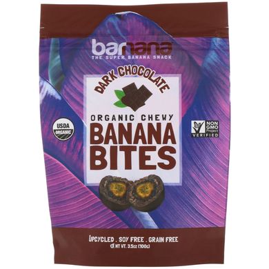 Жувальні бананові цукерки, Органічний темний шоколад, Barnana, 3,5 унції (100 г)