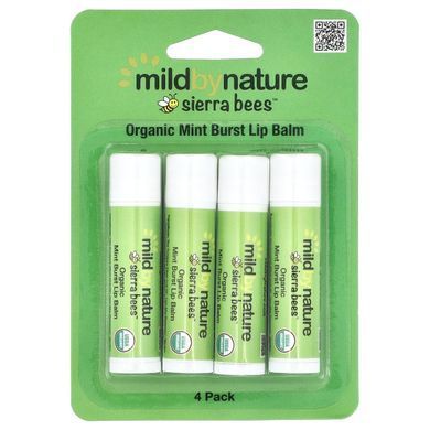 Mild By Nature, Sierra Bees&trade;, Organic Lip Balms, Mint Burst, 4 Pack, 0.15 oz (4.25 g) Each