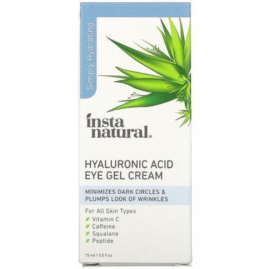 Гель-крем для очей з гіалуроновою кислотою, Hyaluronic Acid Eye Gel Cream, InstaNatural, 15 мл
