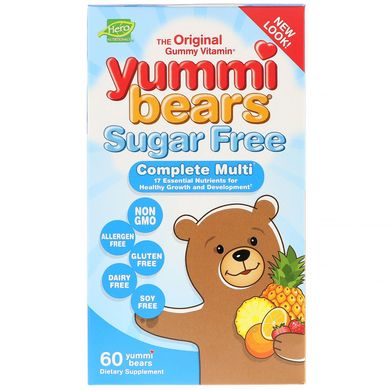 Вітаміни для дітей Ведмедики Яммі фруктовий смак без цукру Hero Nutritional Products (Multi-Vitamin & Mineral) 60 шт.