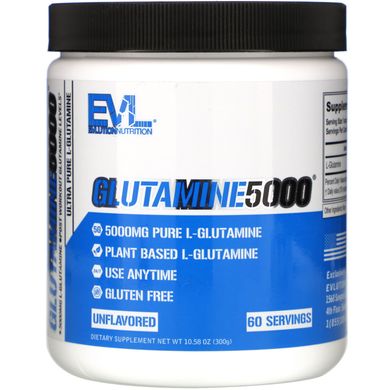 Глютамін 5000, Glutamine 5000, 5000 мг, без запаху, EVLution Nutrition, 10,6 унції (300 г)