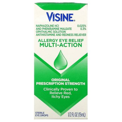Засіб для зняття алергії з очей, багатофункціональні очні краплі, Allergy Eye Relief, Multi-Action Eye Drops, Visine, 15 мл