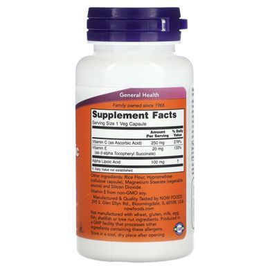 Альфа-ліпоєва кислота Now Foods (Alpha Lipoic Acid) 100 мг 60 капcул