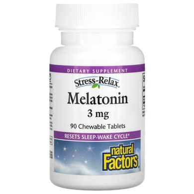 Стрес-релакс, мелатонін, Natural Factors, 3 мг, 90 жувальних таблеток