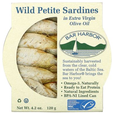 Bar Harbour, Маленькі дикі сардини в оливковій олії першого віджиму, 4,2 унції (120 г)