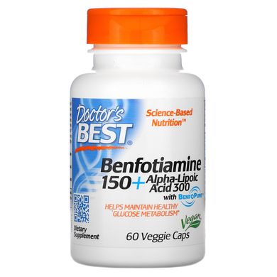 Альфа-ліпоєва кислота + бенфотіамін Doctor's Best (Benfotiamine + Alpha-lipoic acid) 300 мг / 150 мг 60 капсул
