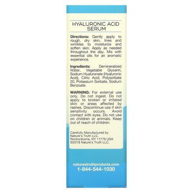 Nature's Truth, Hyaluronic Acid Serum, Unscented, 1 fl oz (30 ml) купить в Киеве и Украине