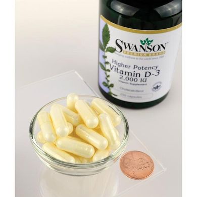 Витамин Д-3 - более высокая эффективность, Vitamin D3 - Higher Potency, Swanson, 2,000 МЕ,250 капсул купить в Киеве и Украине
