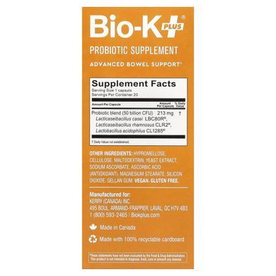 Пробіотик для покращеної підтримки кишечника Bio-K+ (Advanced Gut Support) 20 капсул
