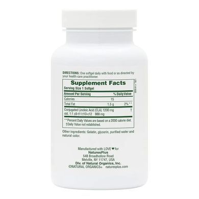 Конʼюгована лінолева кислота Nature's Plus (Mega CLA) 1200 мг 60 гелевих капсул
