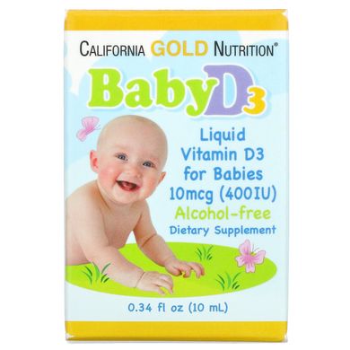 Вітамін Д3 дитячі краплі California Gold Nutrition (Baby Vitamin D3 Liquid) 10 мкг 400 МО 10 мл