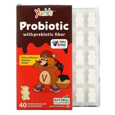 Пробіотик з пробіотичними волокнами зі смаком білого шоколаду, Yum-V's, 40 ведмедиків