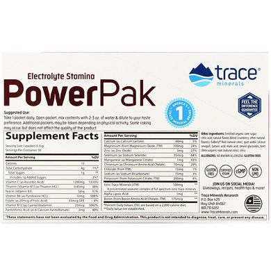 Електроліти Stamina Power Pak, журавлина, Trace Minerals Research, 1200 мг, 30 пакетів по 5,3 г кожен