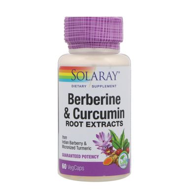 Берберин і куркумін, екстракт кореня, Berberine & Curcumin Root Extracts, Solaray, 600 мг, 60 вегетаріанських капсул