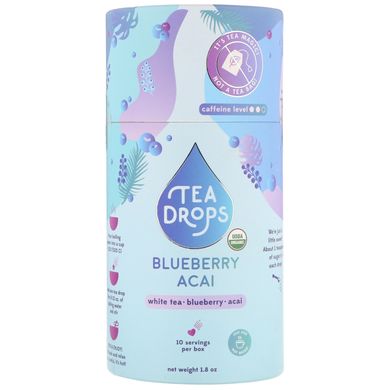 Чай в порошку, Чорниця, асаї, білий, Blueberry Acai White, Tea Drops, 51 г