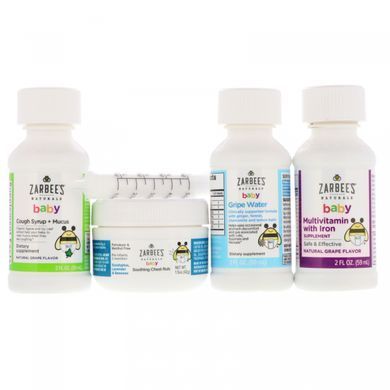 Natural product, set from little bee, including syrup for cough + phlegm, soothing chest balm, dill water, multivitamins with iron, Zarbees, 7.5 fl oz.