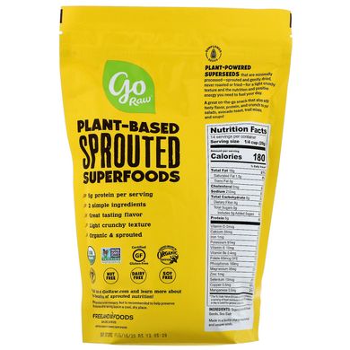 Органічні пророслі насіння соняшнику з морською сіллю, Organic Sprouted Sunflower Seeds with Sea Salt, Go Raw, 454 г