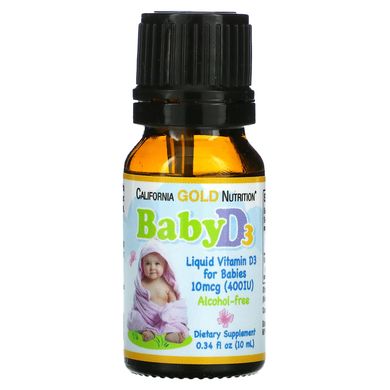 Витамин Д3 детские капли California Gold Nutrition (Baby Vitamin D3 Liquid) 10 мкг 400 МЕ 10 мл купить в Киеве и Украине