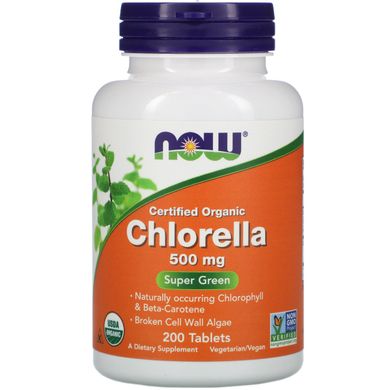 Сертифікована натуральна хлорела Now Foods (Organic Chlorella) 500 мг 200 таблеток