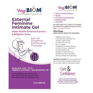 Зовнішній зволожуючий вагінальний гель Biom Probiotics (Natural External Vaginal Moisturizer Gel) 60 мл
