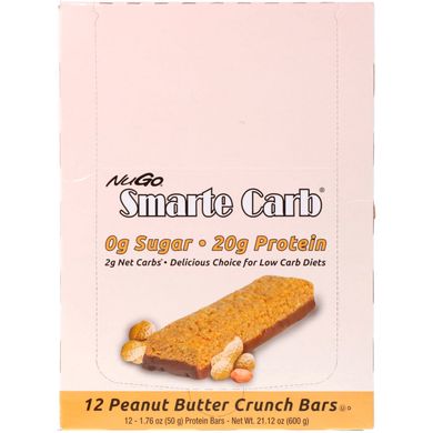 Smarte Carb, хрусткі батончики з арахісовим оліям, NuGo Nutrition, 12 батончиків, 1,76 унції (50 г) кожен