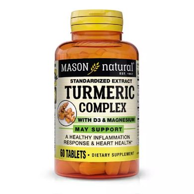 Комплекс куркуми з вітаміном D3 та магнієм Mason Natural (Turmeric Complex With Vitamin D3 & Magnesium) 60 таблеток
