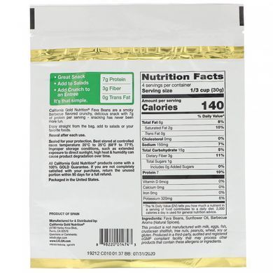 Ready to Eat Roasted Slices BBQ California Gold Nutrition (Foods Fava Beans) 127 г
