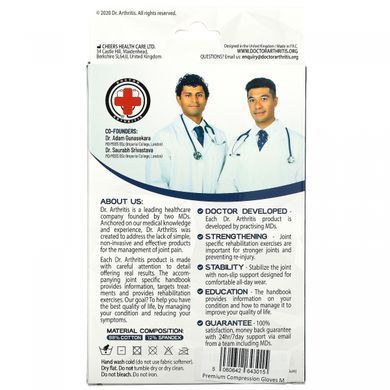 Doctor Arthritis Cotton Gloves and Treatment Guide for Arthritis with Open Fingers, Medium Size, Grey, 1 pair.