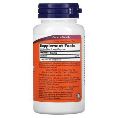NOW Foods Melatonin Maximum Strength 20 mg 90 Veggie Capsules