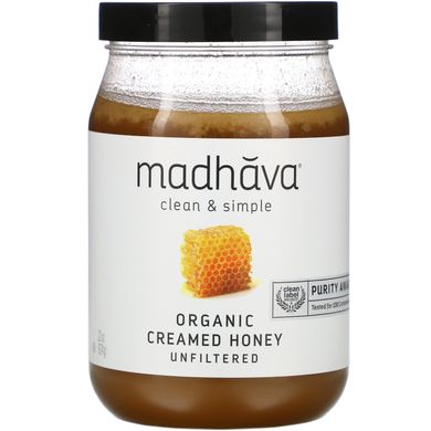 Органічний крем-мед, нефільтрований, Clean & Simple, Organic Creamed Honey, Unfiltered, Madhava Natural Sweeteners, 624 г