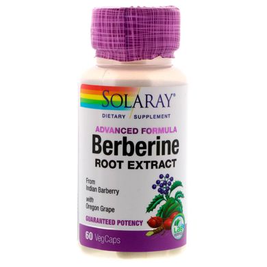 Берберин, екстракт кореня, просунута формула, Advanced Formula Berberine Root Extract, Solaray, 60 вегетаріанських капсул