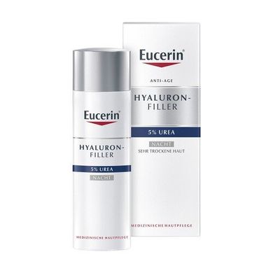 Нічний крем проти зморшок для сухої шкіри, Urea 5% Hyaluron-Filler, Eucerin, 50 мл