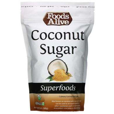 Суперпродукти, Кокосовий цукор, Superfoods, Coconut Sugar, Foods Alive, 395 г