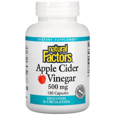 Яблучний оцет, Natural Factors, 500 мг, 180 капсул