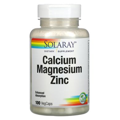 Кальцій, магній і цинк, Calcium, Magnesium, Zinc, Solaray, 100 вегетаріанських капсул