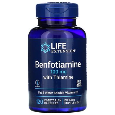 Бенфотиамин, с тиамином, Benfotiamine with Thiamine, Life Extension, 100 мг, 120 растительных капсул купить в Киеве и Украине