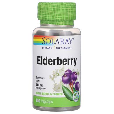 Бузина, Elderberry, Solaray, 450 мг, 100 капсул
